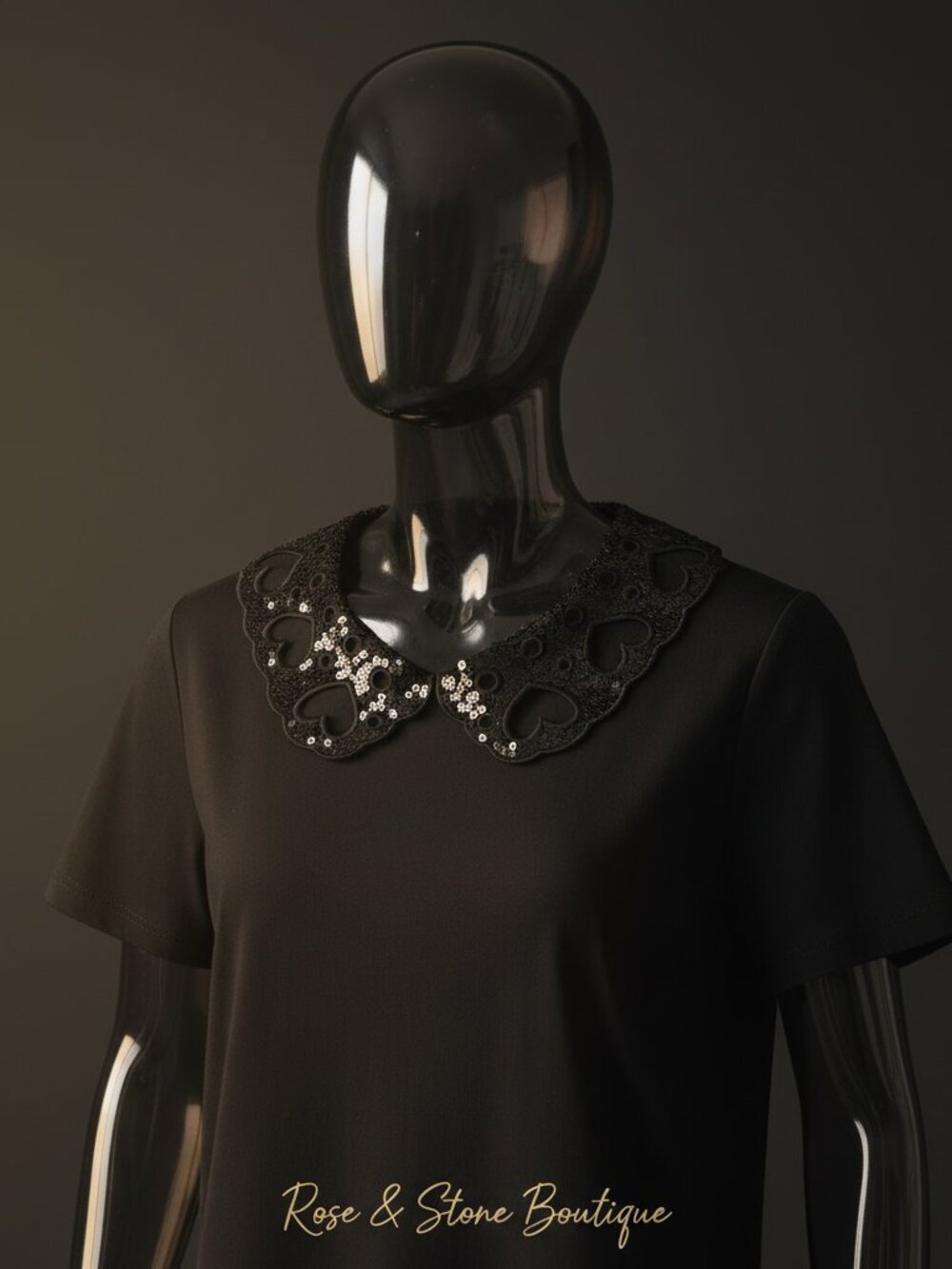 Vero Moda Laila Sequin Peter Pan Collar Top Black EU/UK L